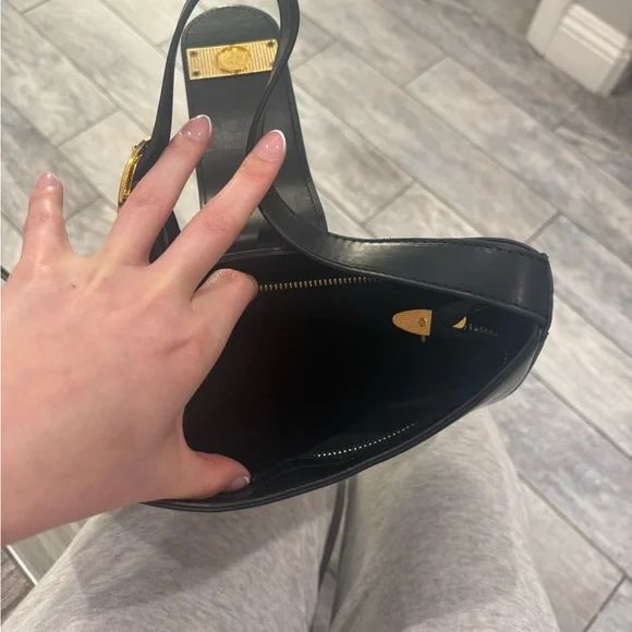 Black Leather Shoulder Bag with Gold Accent - Picture 3 of 4